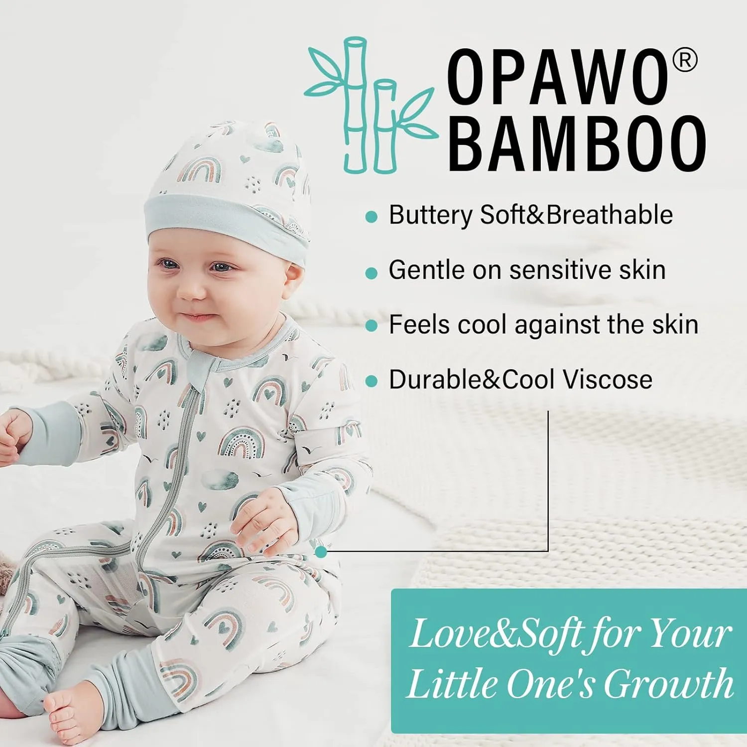 OPAWO Viscose from Bamboo Baby Pajamas Girl 2pack Mittens Cuff 2 Way Zipper Soft Footless Sleeper Baby Boy One-Piece Romper