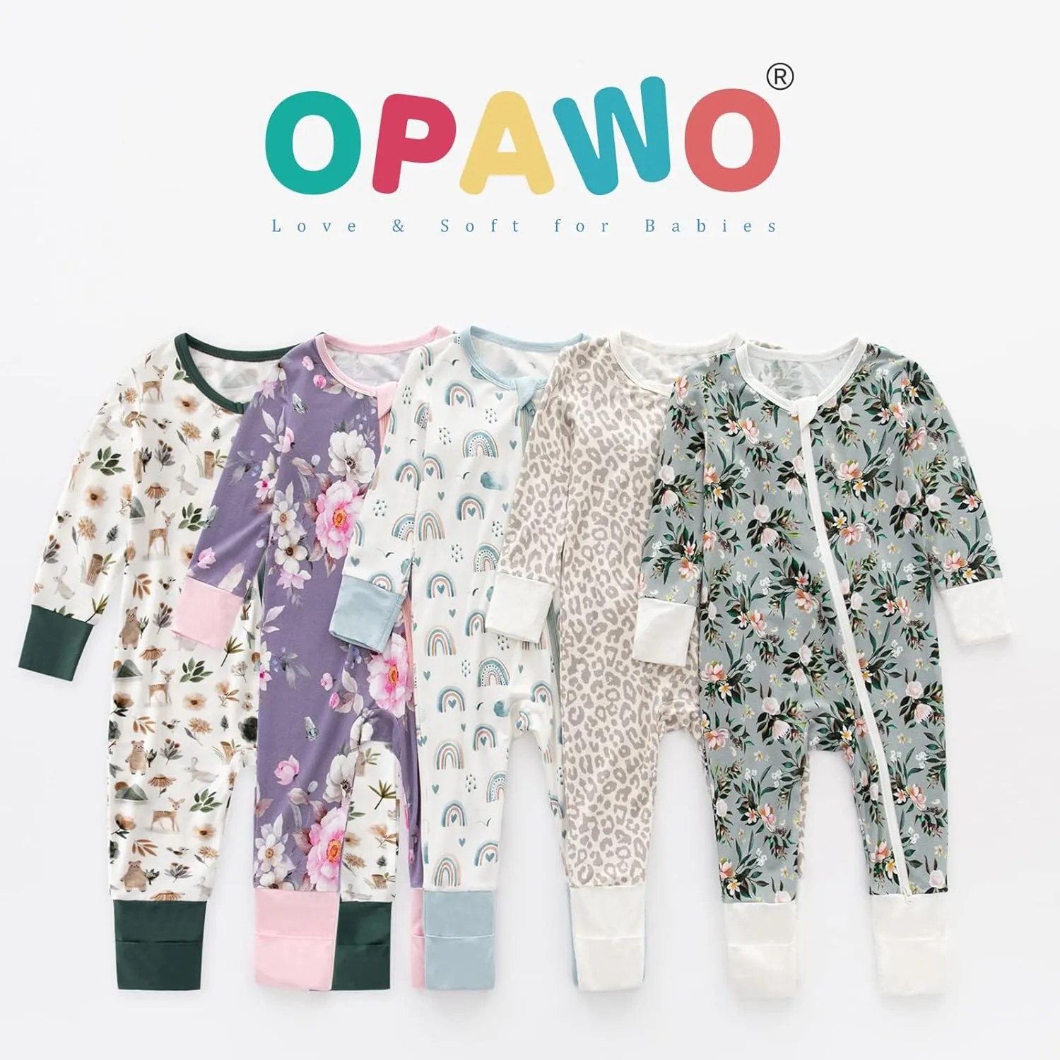 OPAWO Viscose from Bamboo Baby Pajamas Girl 2pack Mittens Cuff 2 Way Zipper Soft Footless Sleeper Baby Boy One-Piece Romper
