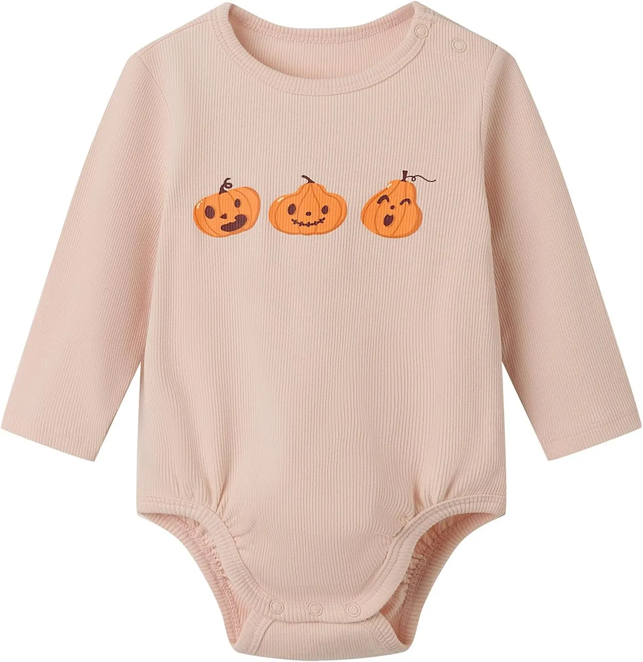Plant-Dyed Organic Baby Girl Long Sleeve Pumpkin Bodysuit Halloween Baby Romper Clothes