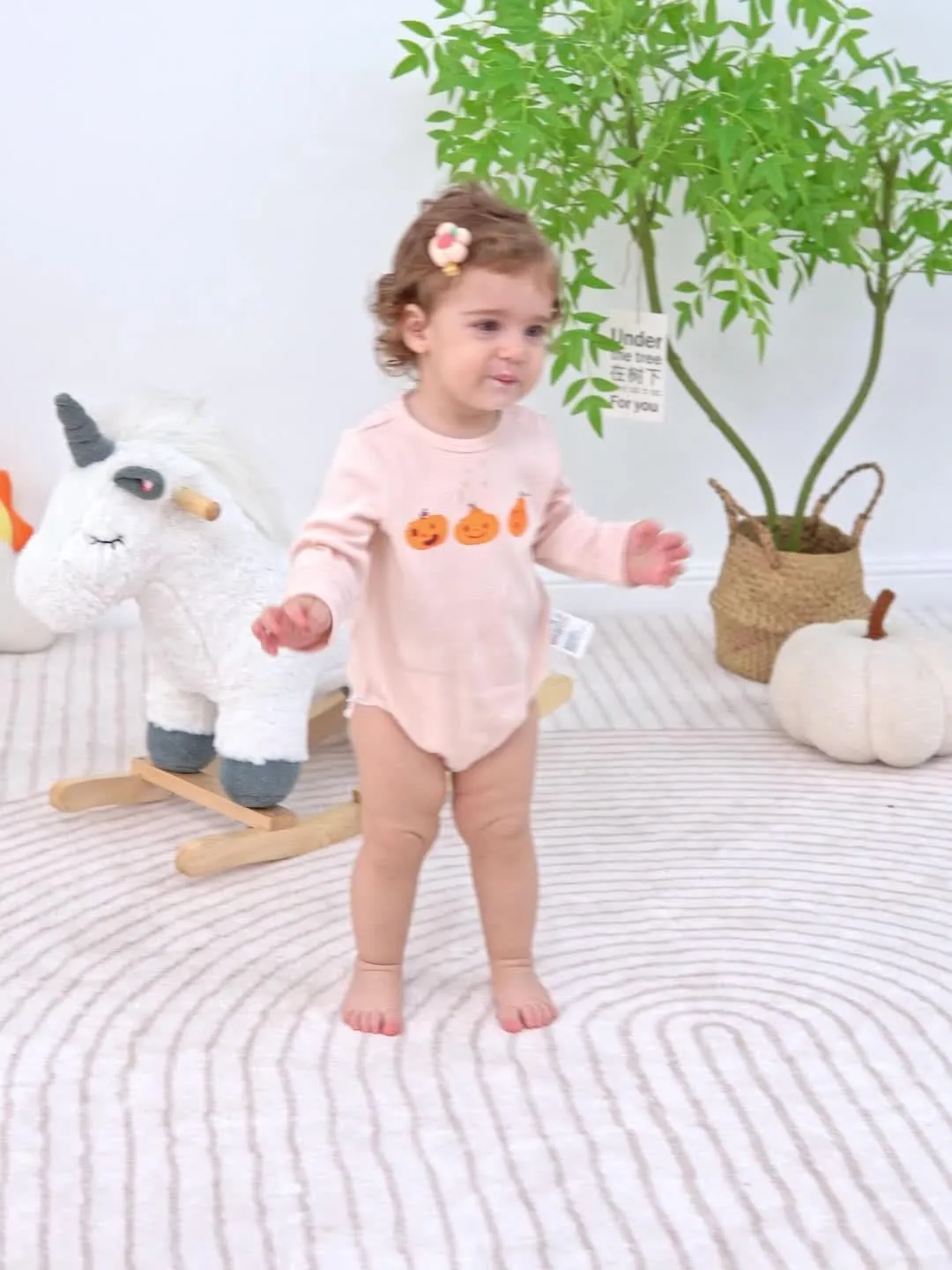 Plant-Dyed Organic Baby Girl Long Sleeve Pumpkin Bodysuit Halloween Baby Romper Clothes