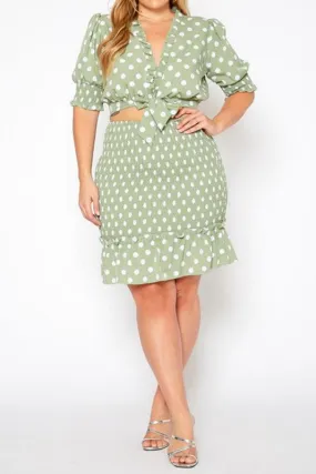 Plus Size Polka Dot Print Crop Top &Mini Skirt Set