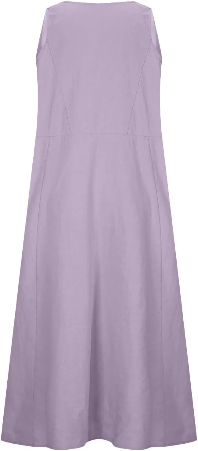 Plus Size Summer Dresses for Women 2025 Casual Plain Sleeveless Linen Tank Dress Beach Sun Dresses with Pockets