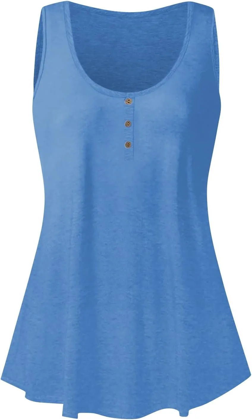 Plus Size Tank Top for Women Summer Casual Baggy Sleeveless Top Breathable Crewneck Solid Button Tank Tops