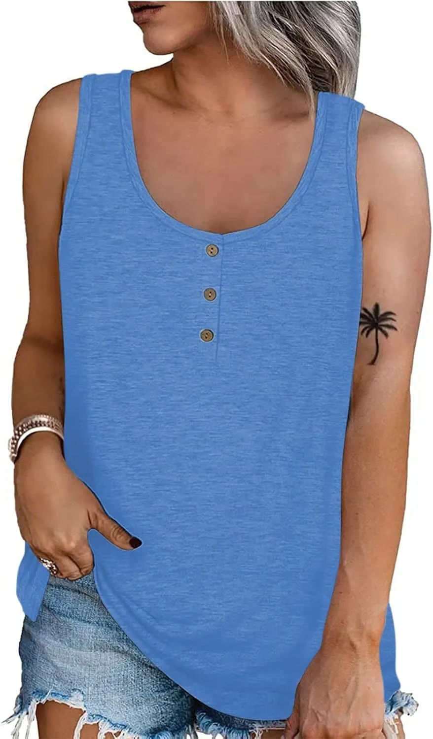 Plus Size Tank Top for Women Summer Casual Baggy Sleeveless Top Breathable Crewneck Solid Button Tank Tops