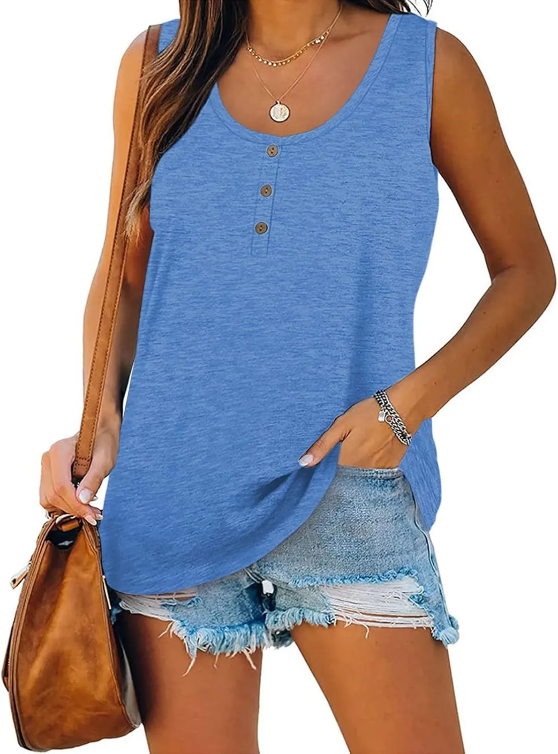 Plus Size Tank Top for Women Summer Casual Baggy Sleeveless Top Breathable Crewneck Solid Button Tank Tops