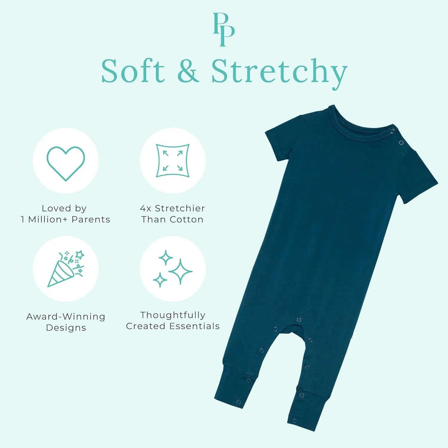 Posh Peanut Baby Romper with Snap Closure - Henley Short Sleeve Baby Boy Outfits - Soft Viscose Baby Pajamas Made from Bamboo