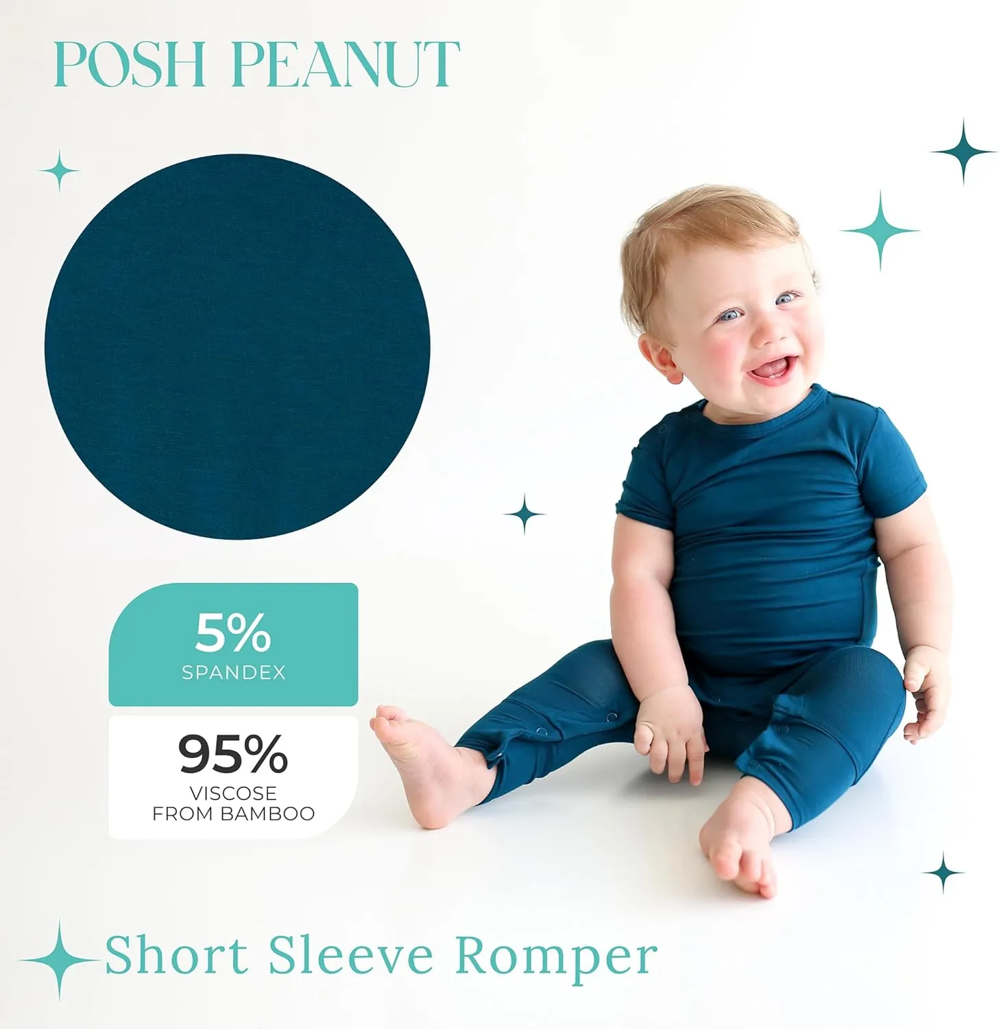Posh Peanut Baby Romper with Snap Closure - Henley Short Sleeve Baby Boy Outfits - Soft Viscose Baby Pajamas Made from Bamboo
