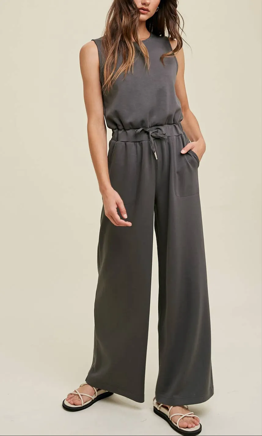 Renewed Energy Dark Grey Sleeveless Jumpsuit
