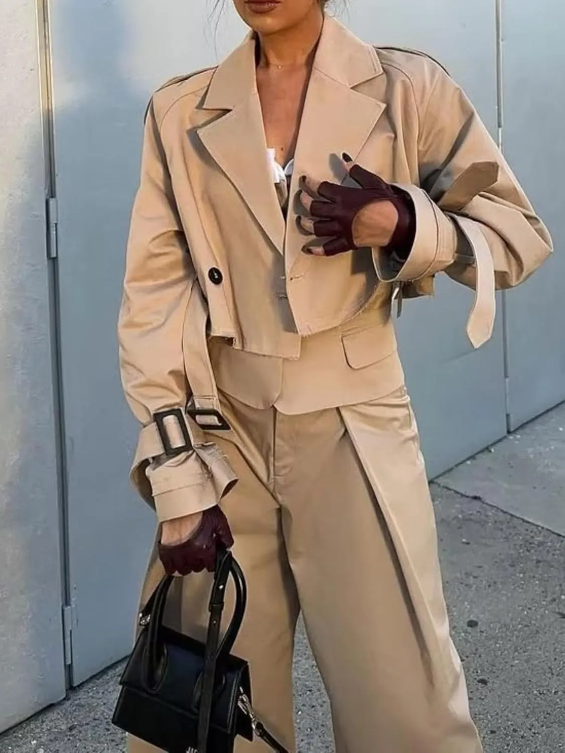 RICHTRUE Cropped Trench Coat Women Fall Coats 2024 Crop Jackets Y2k Belt Crop Trench Coat Jacket Trendy Lady Coat