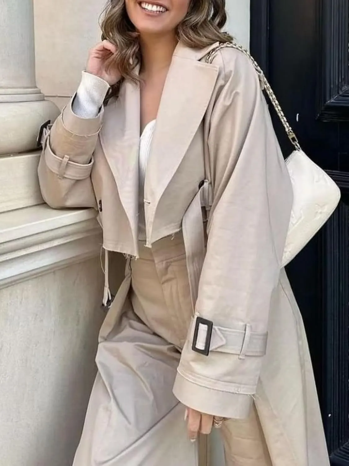 RICHTRUE Cropped Trench Coat Women Fall Coats 2024 Crop Jackets Y2k Belt Crop Trench Coat Jacket Trendy Lady Coat