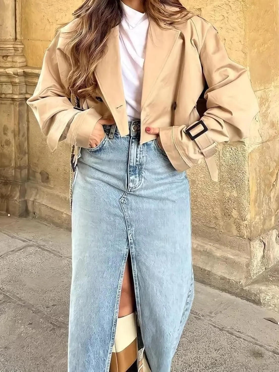 RICHTRUE Cropped Trench Coat Women Fall Coats 2024 Crop Jackets Y2k Belt Crop Trench Coat Jacket Trendy Lady Coat