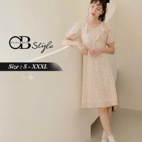 RUFFLE COLLAR PRINTED V-NECK A-LINE MIDI DRESS