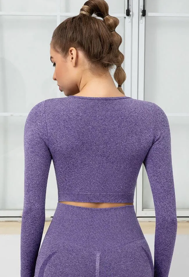 Seamless Folds Stretchy Slim Long Sleeve Crop Top - Terry