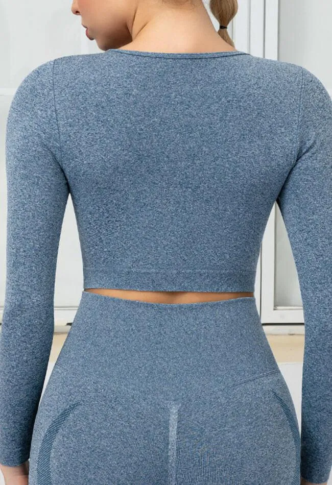 Seamless Folds Stretchy Slim Long Sleeve Crop Top - Terry
