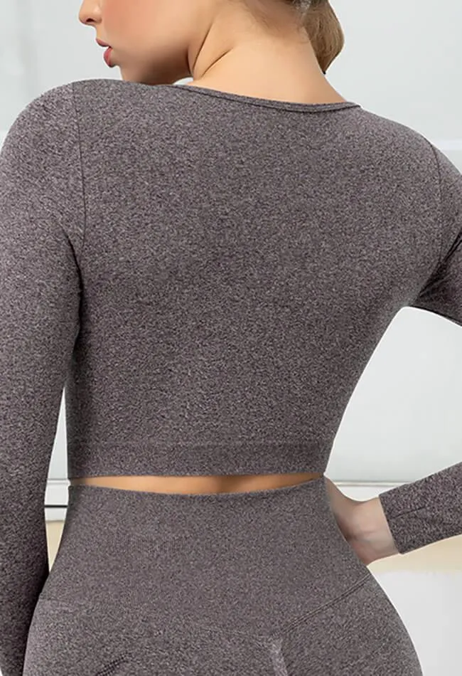 Seamless Folds Stretchy Slim Long Sleeve Crop Top - Terry