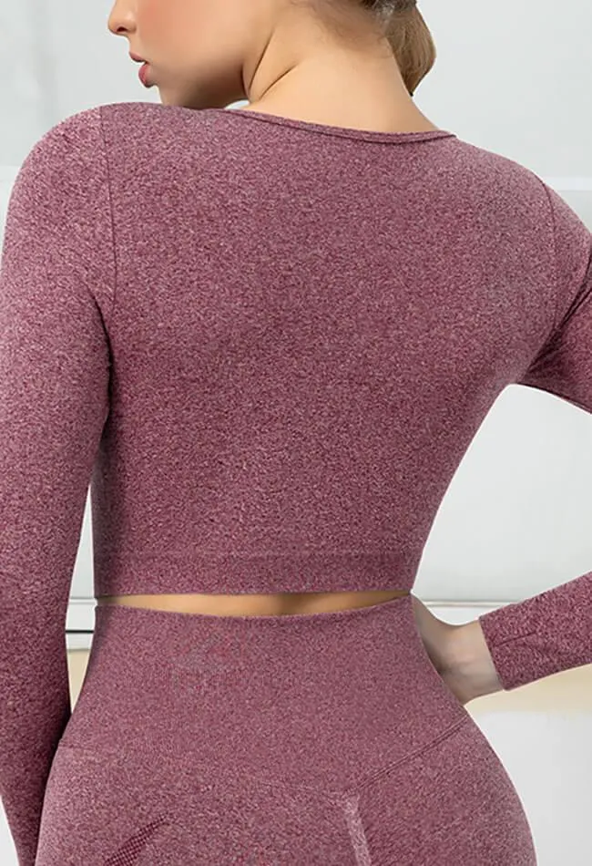 Seamless Folds Stretchy Slim Long Sleeve Crop Top - Terry