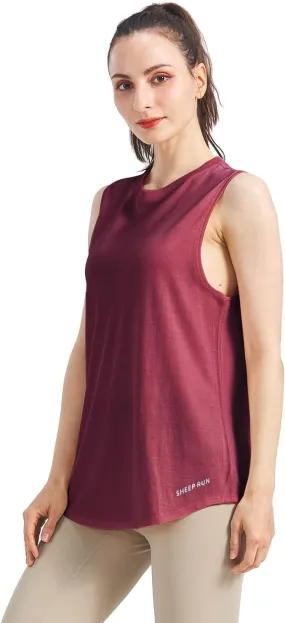 SHEEP RUN Merino Wool Tank Top Basic Yoga Shirt Wicking Breathable Light-Weight Shirt