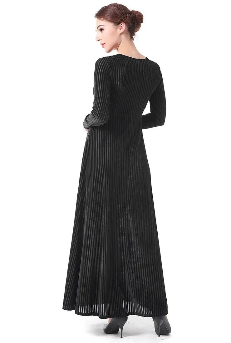 Solid Color Velvet V-Neck Long Sleeve Maxi Dress