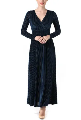 Solid Color Velvet V-Neck Long Sleeve Maxi Dress
