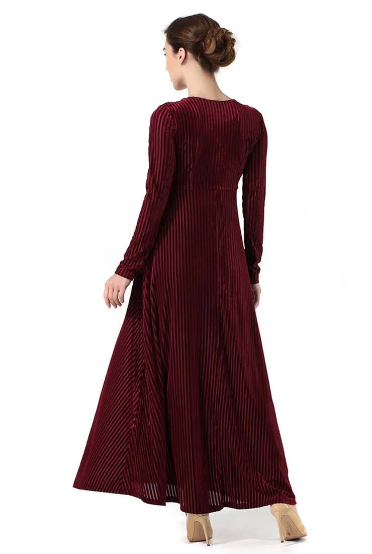 Solid Color Velvet V-Neck Long Sleeve Maxi Dress