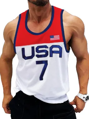 Sports Color Block Print Basketball Tank Top