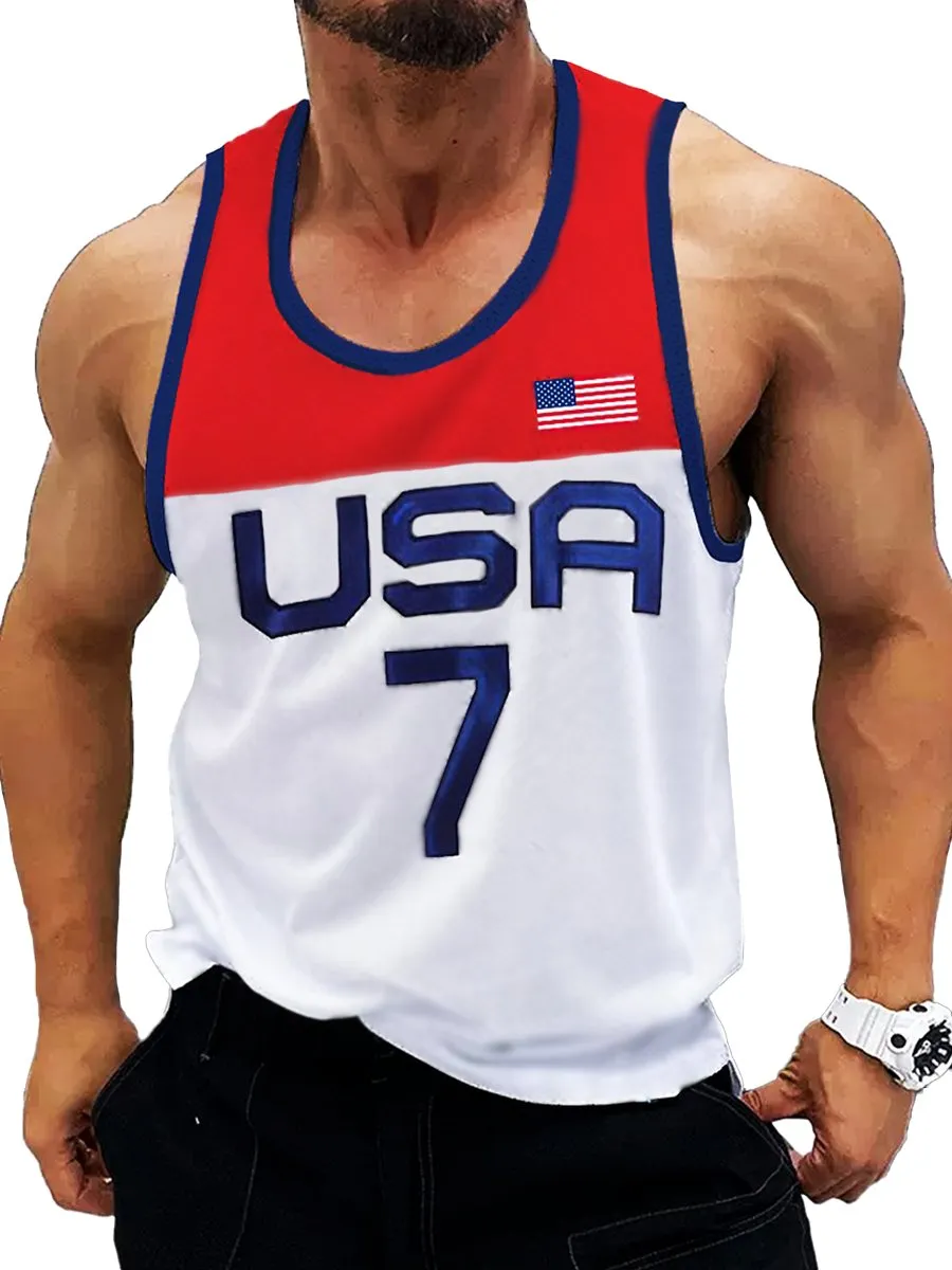 Sports Color Block Print Basketball Tank Top