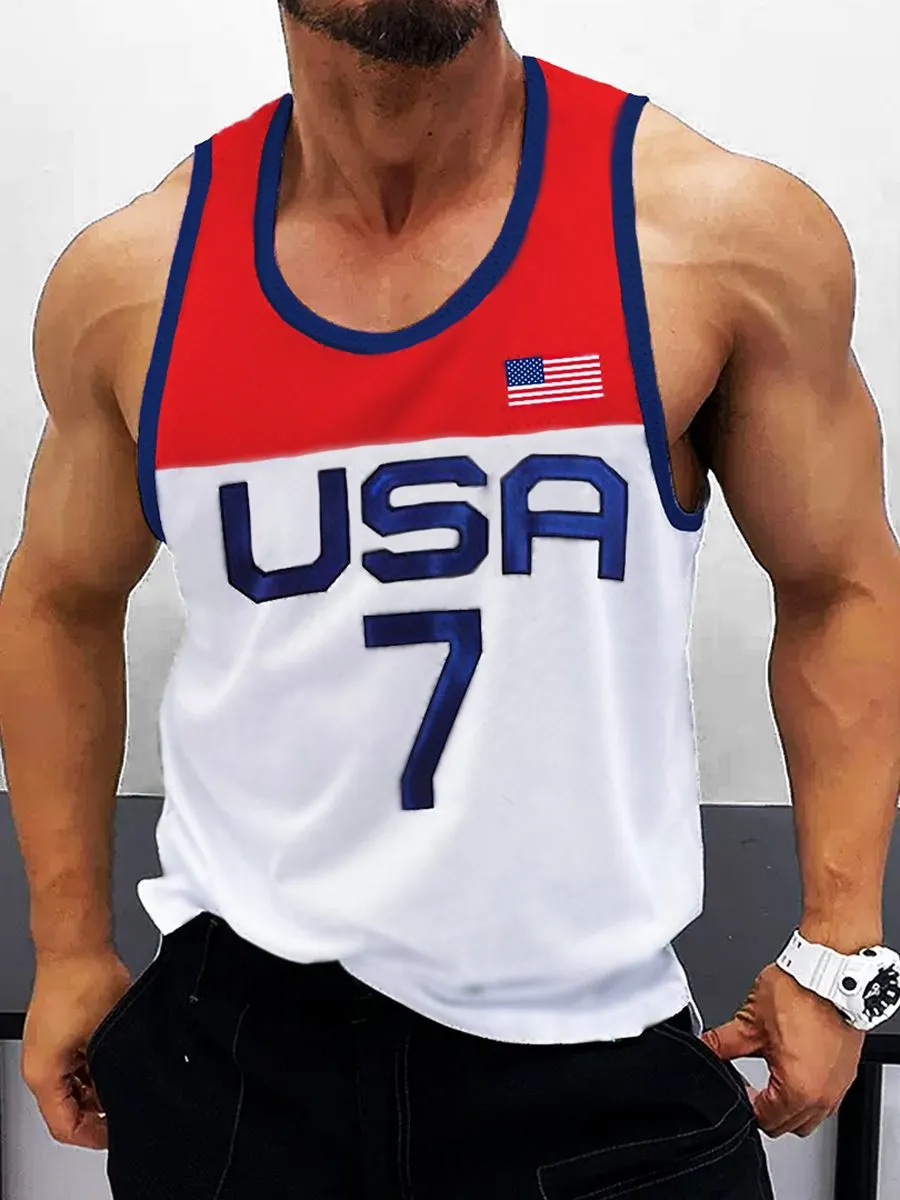 Sports Color Block Print Basketball Tank Top