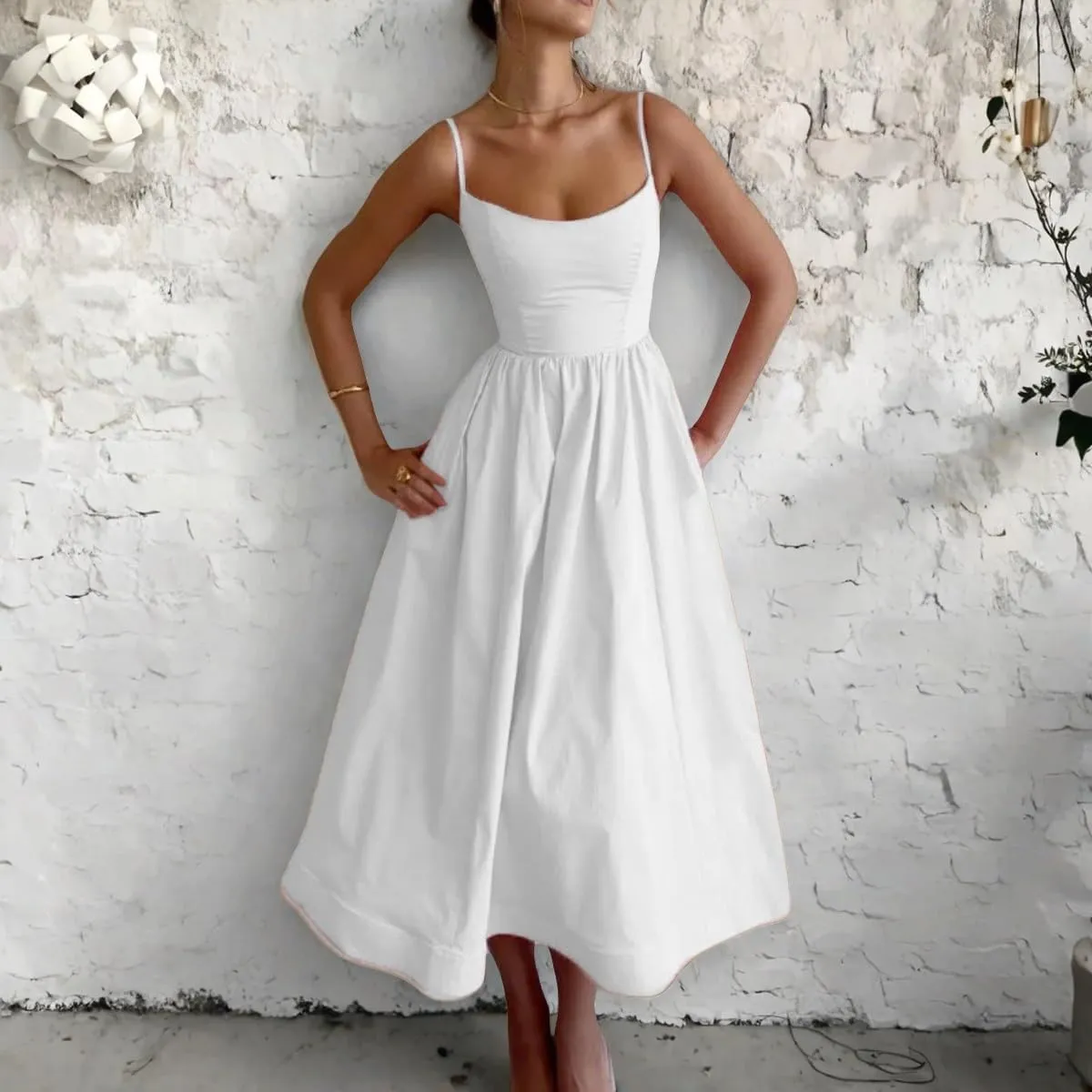 Summer Maxi Dress for Women 2025 Casual Boho Sleeveless Spaghetti Strap Smocked Tiered Long Sun Dresses