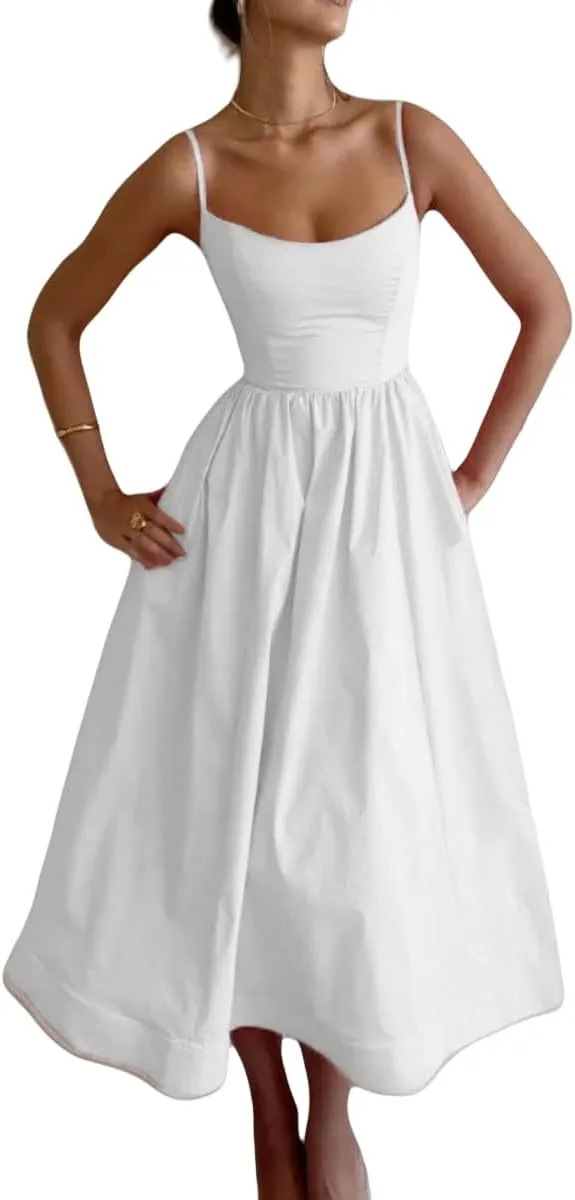 Summer Maxi Dress for Women 2025 Casual Boho Sleeveless Spaghetti Strap Smocked Tiered Long Sun Dresses