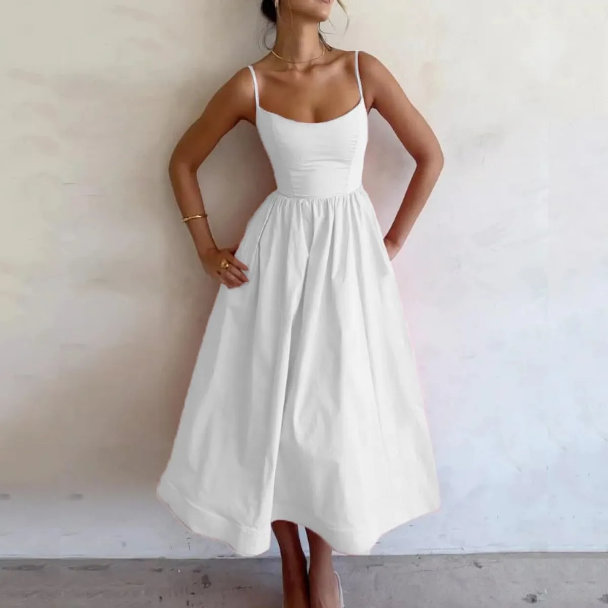 Summer Maxi Dress for Women 2025 Casual Boho Sleeveless Spaghetti Strap Smocked Tiered Long Sun Dresses