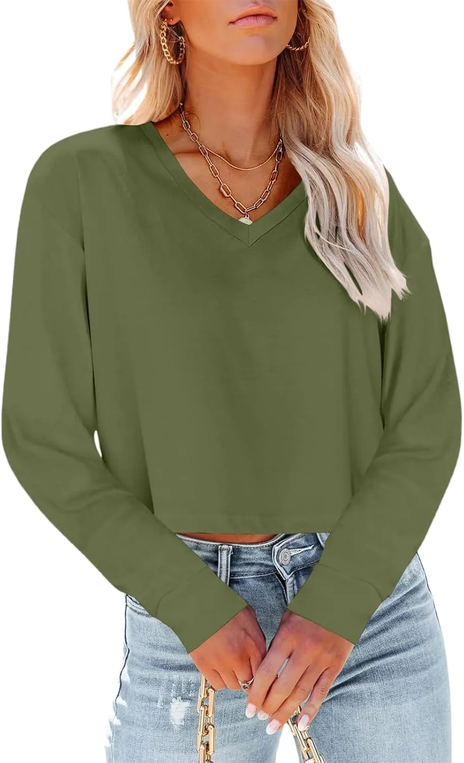 Tankaneo Womens V Neck Cropped T Shirts Casual Summer Crop Tops Half Sleeve Solid Color Crop Baisc Tees