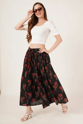 Timeless Black Maroon Rose Print Palazzo for Women