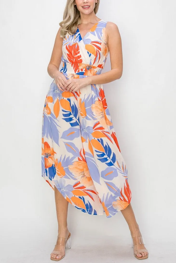 Tropical Bright Floral Print Jumpsuit
