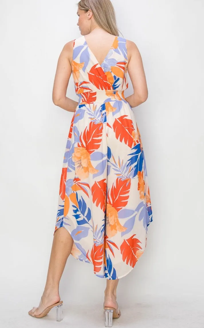 Tropical Bright Floral Print Jumpsuit