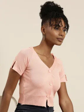 V-Neck Solid Peach Crop Top