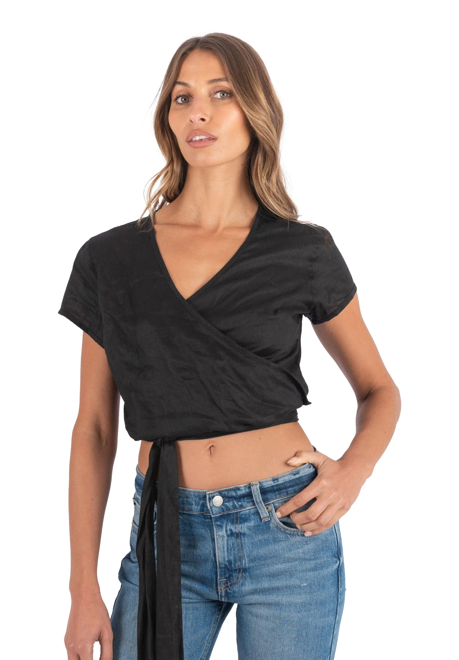 Veronica Black Wrap Linen Blouse