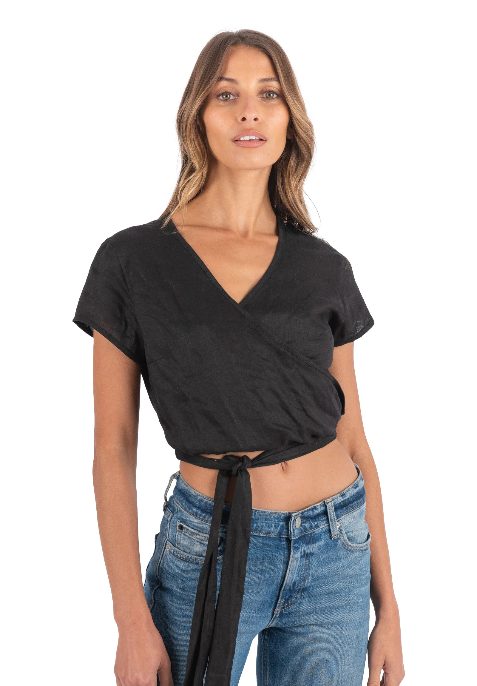 Veronica Black Wrap Linen Blouse