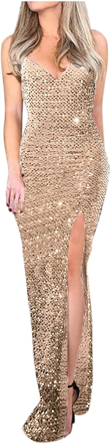 Wedding Guest Dresses for Women Cocktail Dress Sequin Party Dresses 2024 Cold Shoulder Maxi Dress Plus Size Sexy Dress