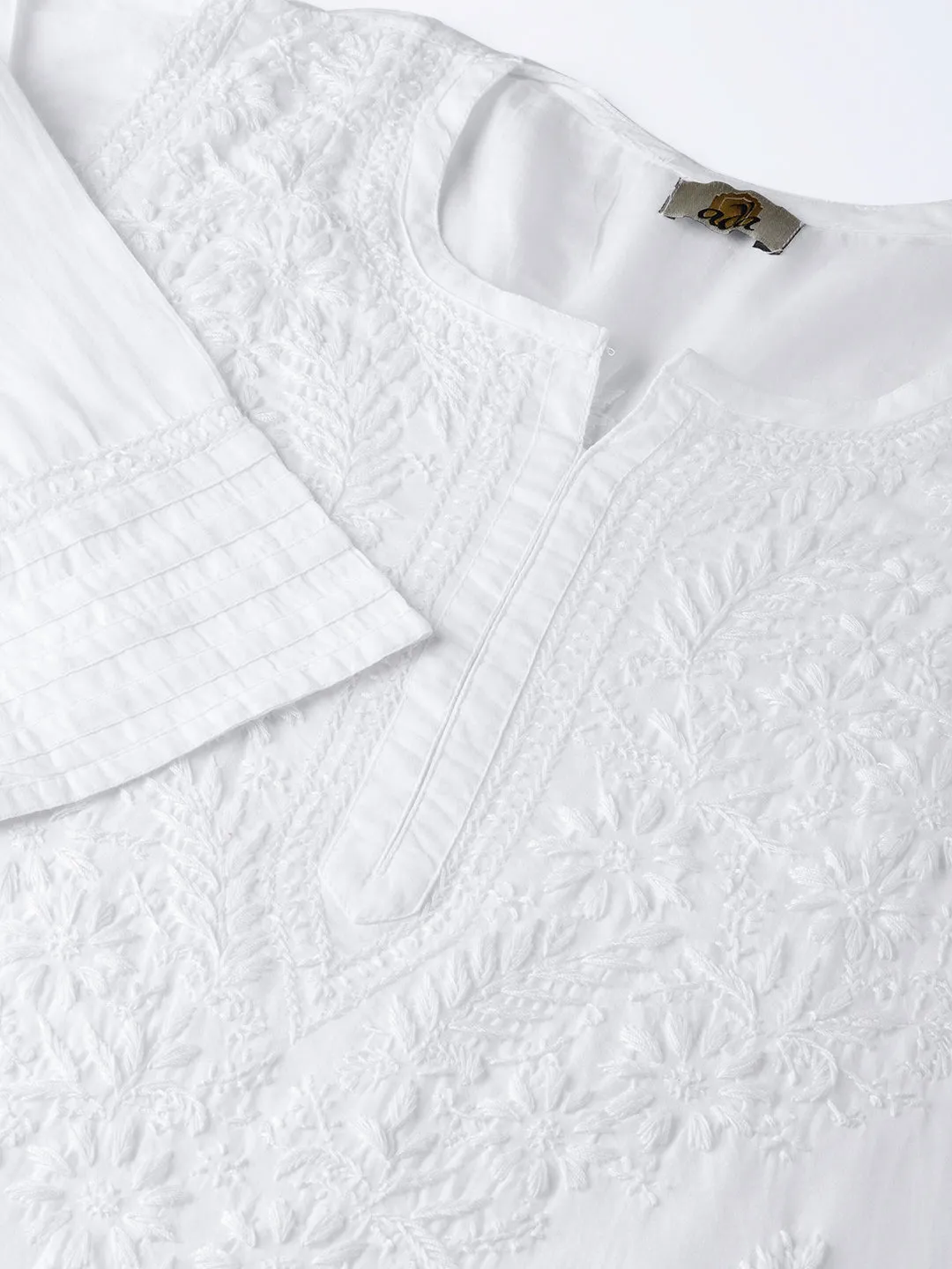 White Cotton Lucknow Chikan Kurta Set