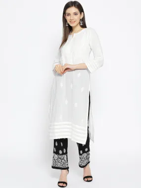 White Cotton Lucknow Chikan Kurta Set