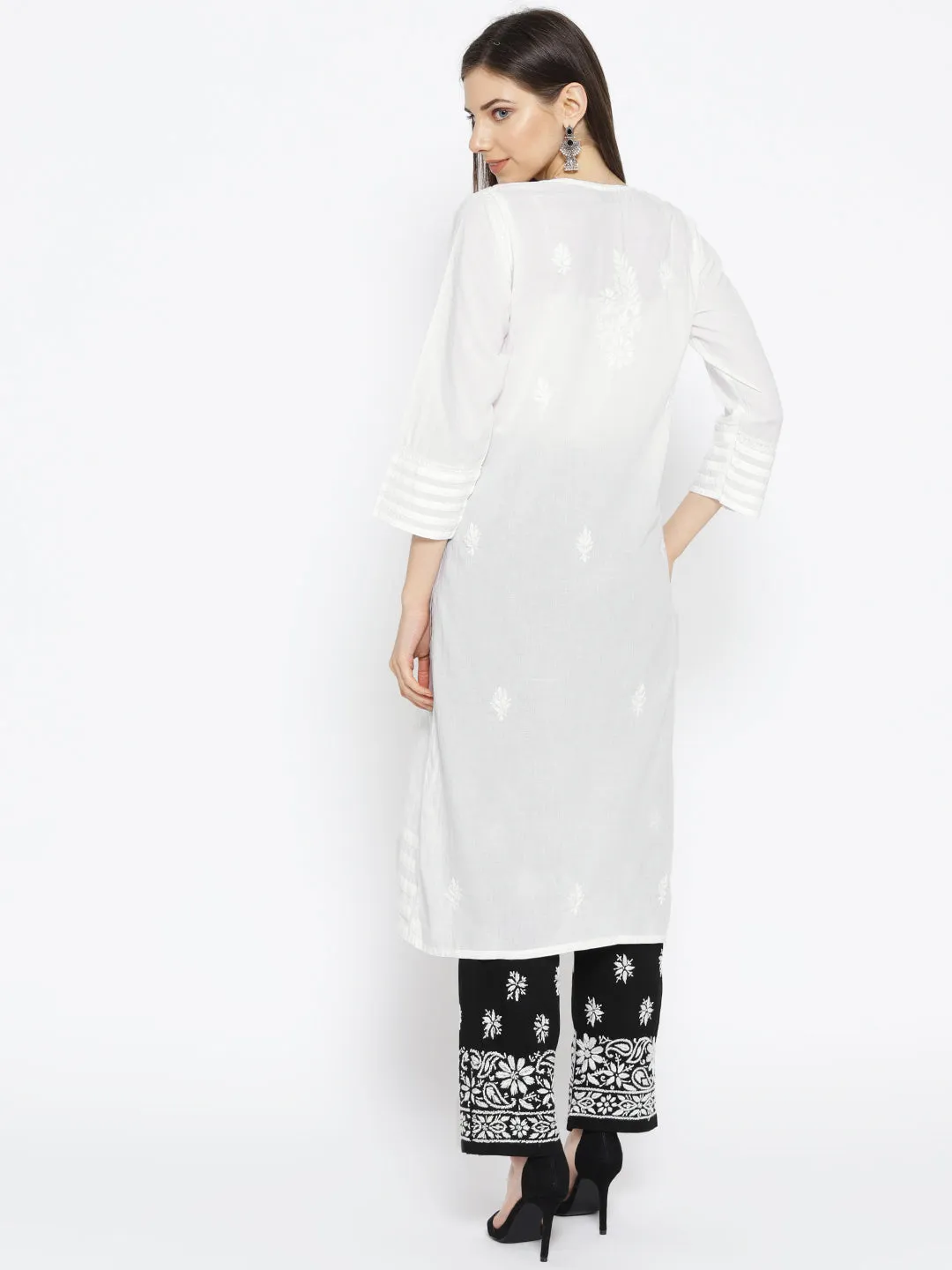 White Cotton Lucknow Chikan Kurta Set