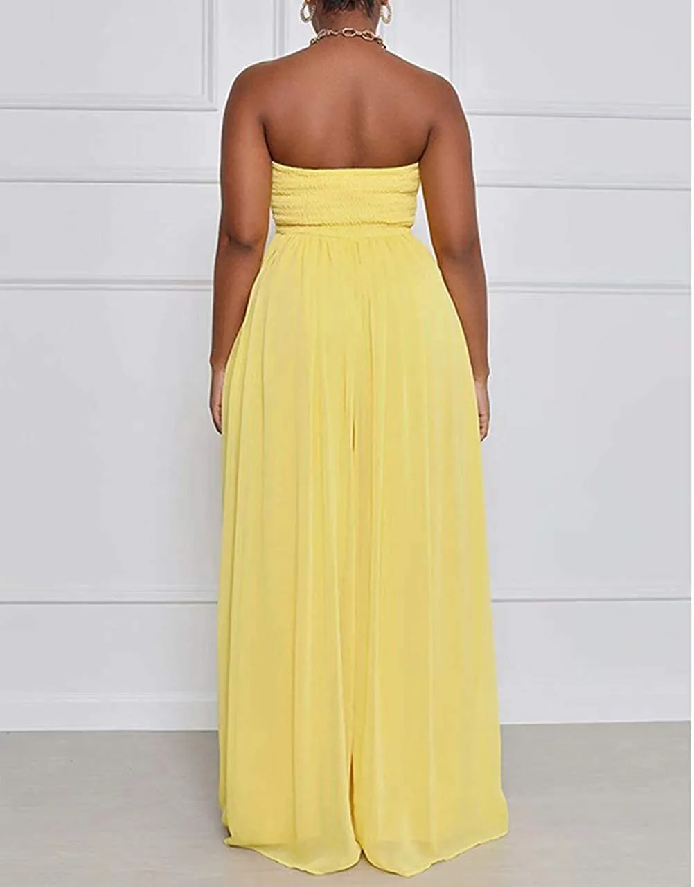 Wild Free Yellow Off Shoulder Loose Fit with Pockets Jumpsuit