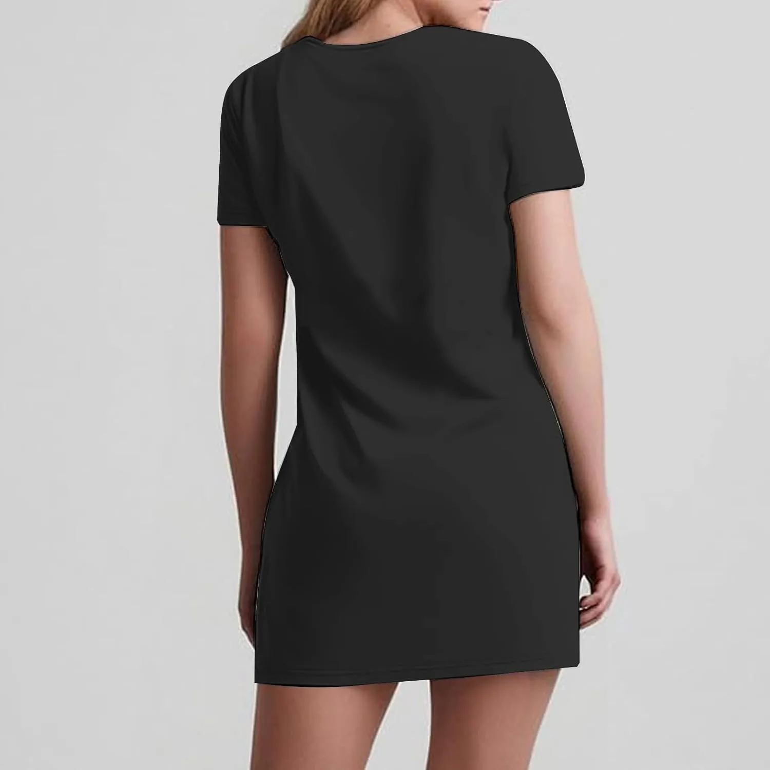 Women Basic Short Sleeve T Shirt Dress Summer Casual V Neck Mini Dresses Soft Comfy A-Line Flare Dress with Pockets