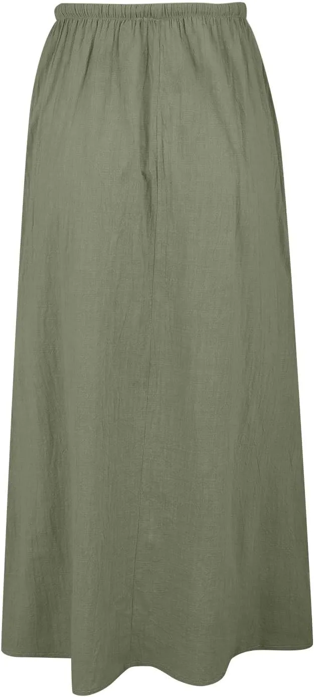 Women Boho Linen Maxi Skirts Trendy Comfy Drawstring Waist A Line Cute Bohemian 2025 Summer Vacation Flowy Skirts