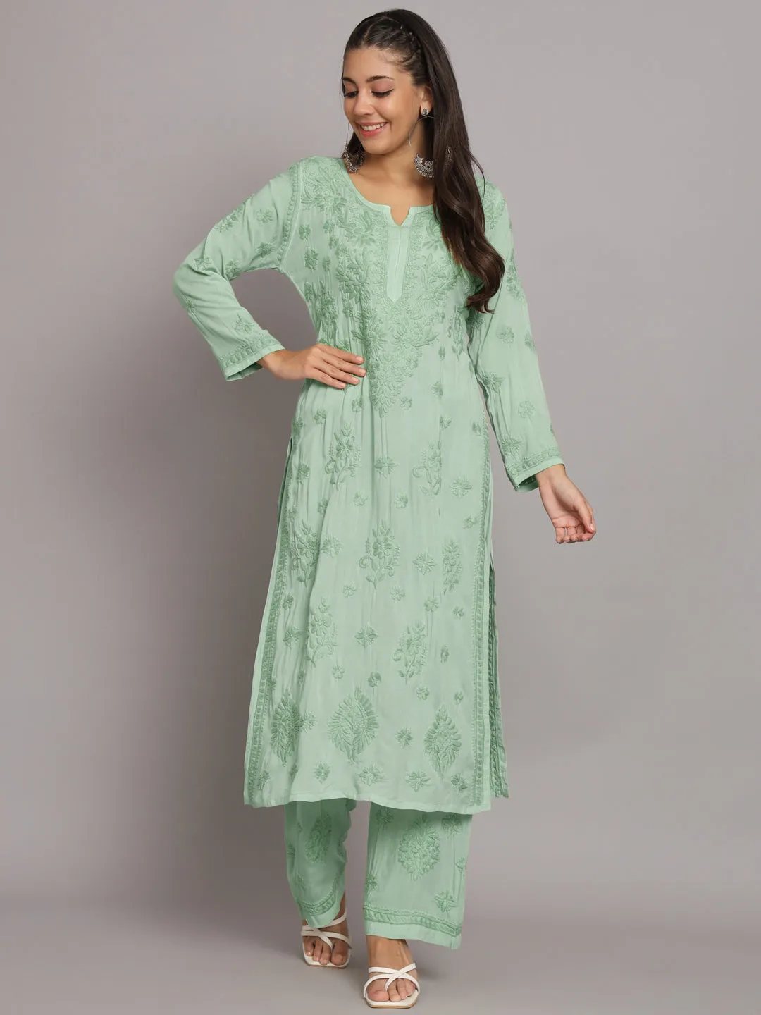 Women Hand Embroidered Chikankari Modal Kurta Set-PC3677