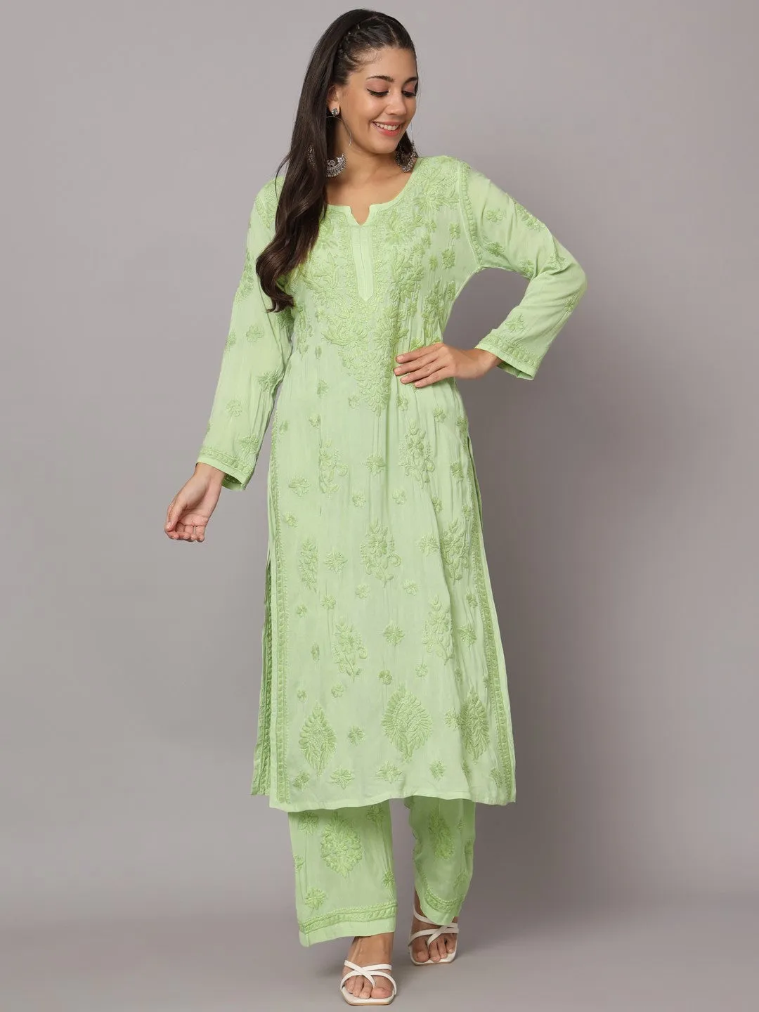 Women Hand Embroidered Chikankari Modal Kurta Set-PC3677