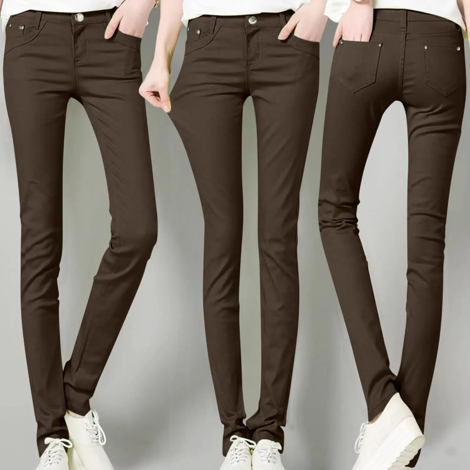Women High Waist Skinny Pant Stretchy Slim Pull On Cotton Pencil Trouser Comfy Butt Lifting Tight Legging with Pocket