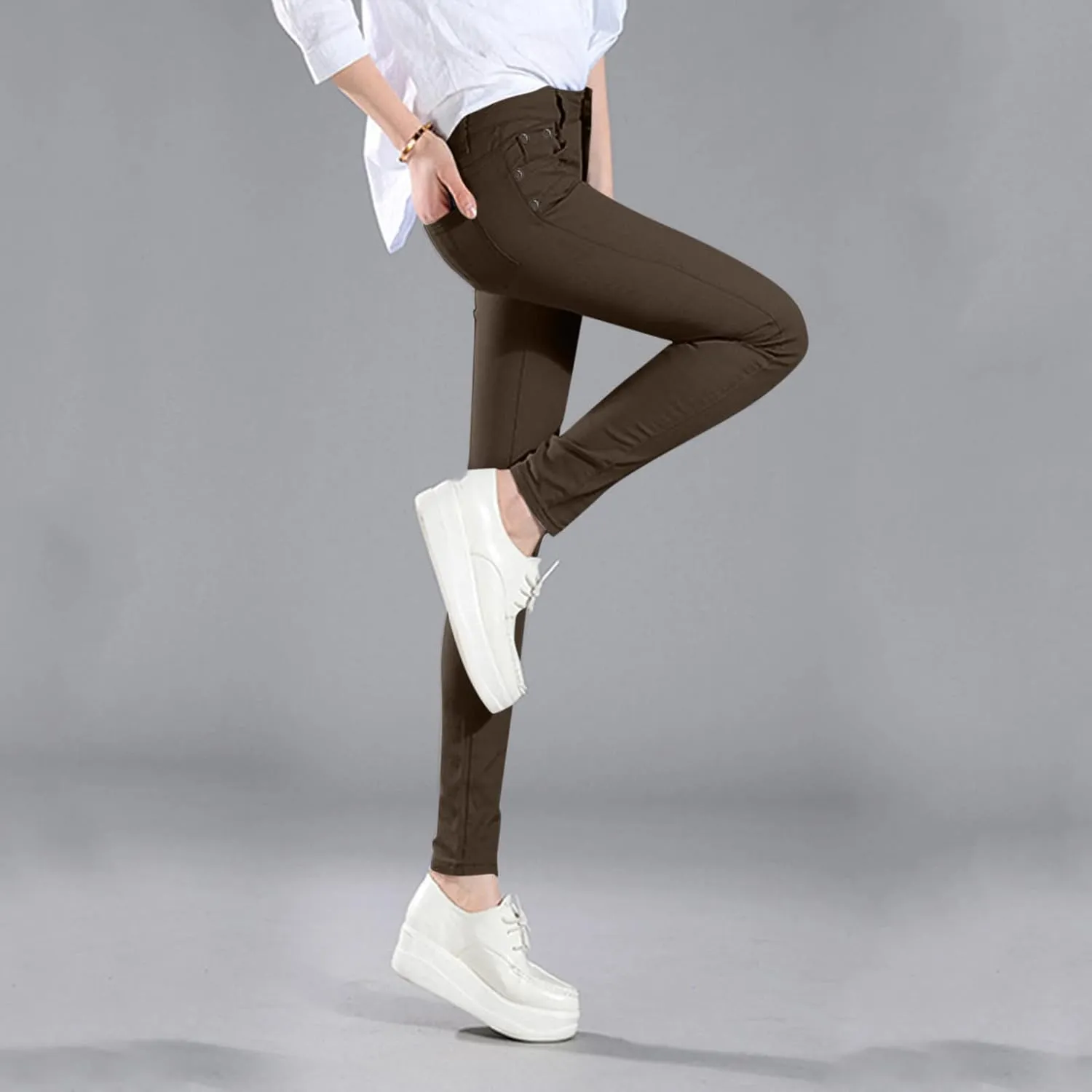 Women High Waist Skinny Pant Stretchy Slim Pull On Cotton Pencil Trouser Comfy Butt Lifting Tight Legging with Pocket