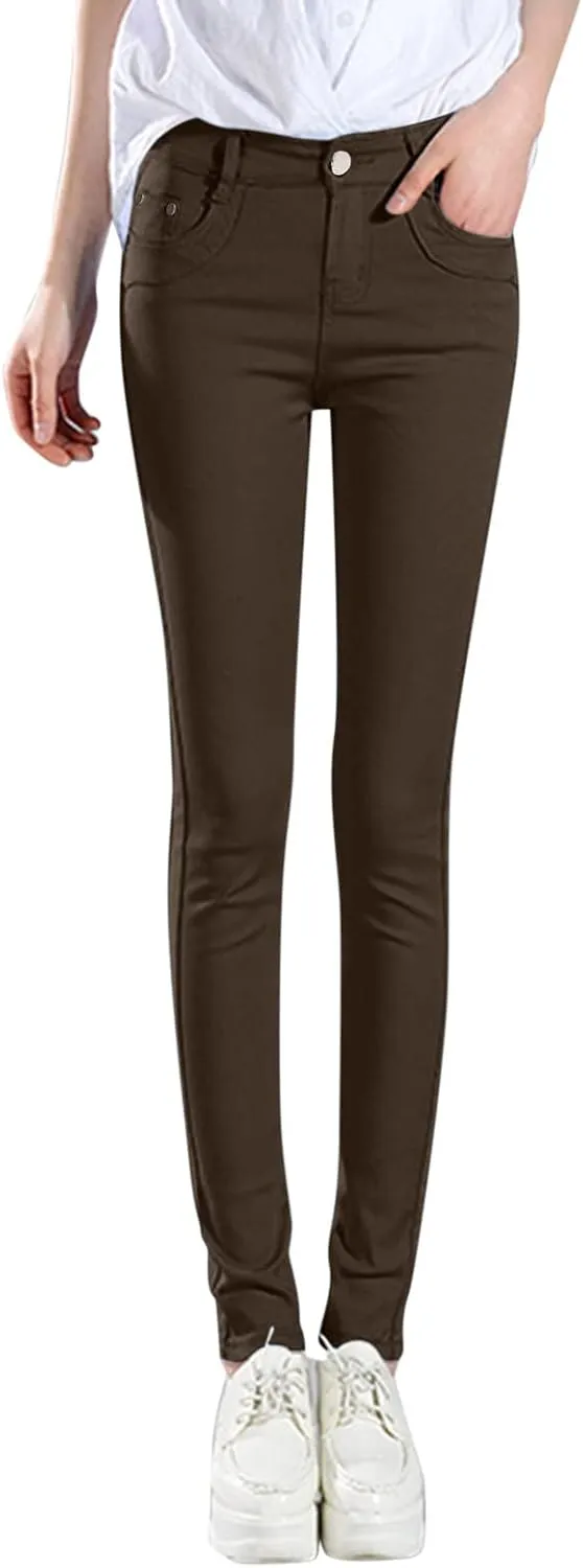 Women High Waist Skinny Pant Stretchy Slim Pull On Cotton Pencil Trouser Comfy Butt Lifting Tight Legging with Pocket