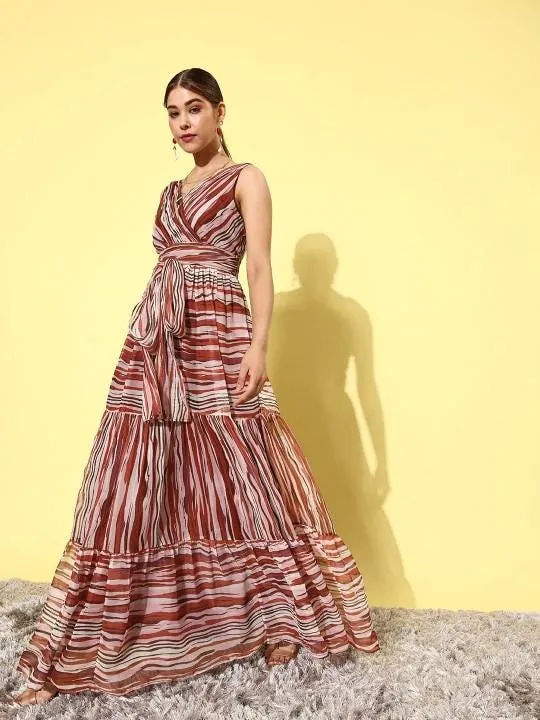 Women Rust Abstract Backless Sundress | Indian Maxi Dress For Women